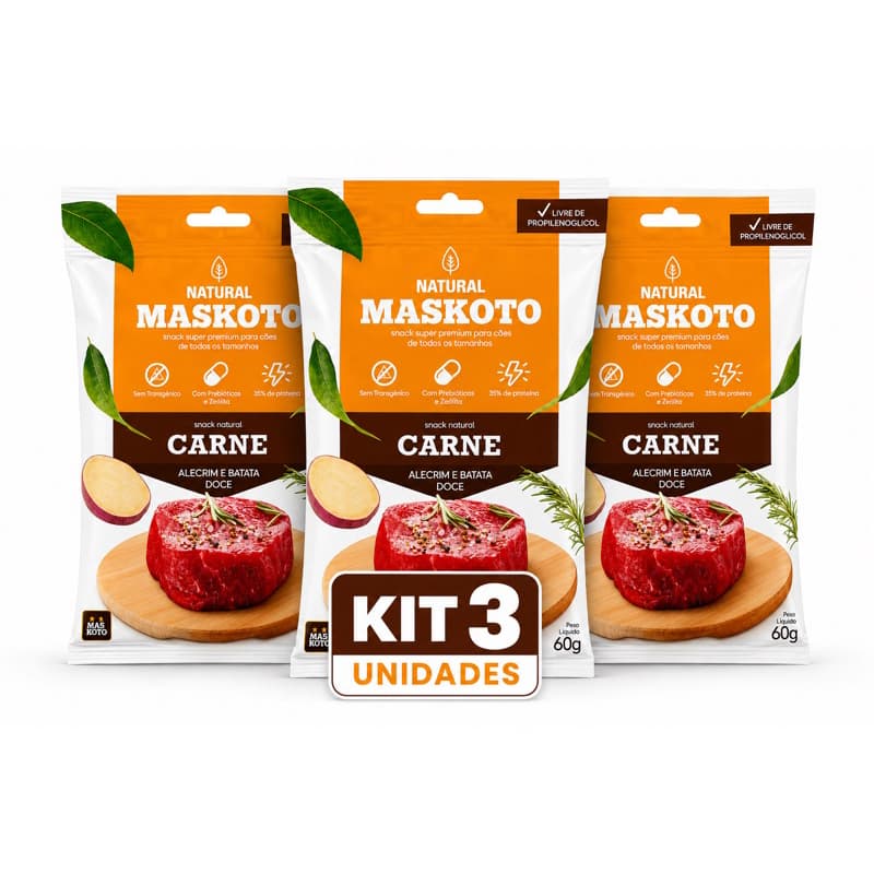 Kit 3 Snacks Naturais Maskoto 60g | Mix de Sabores | Petisco Saudável Premium para Cães