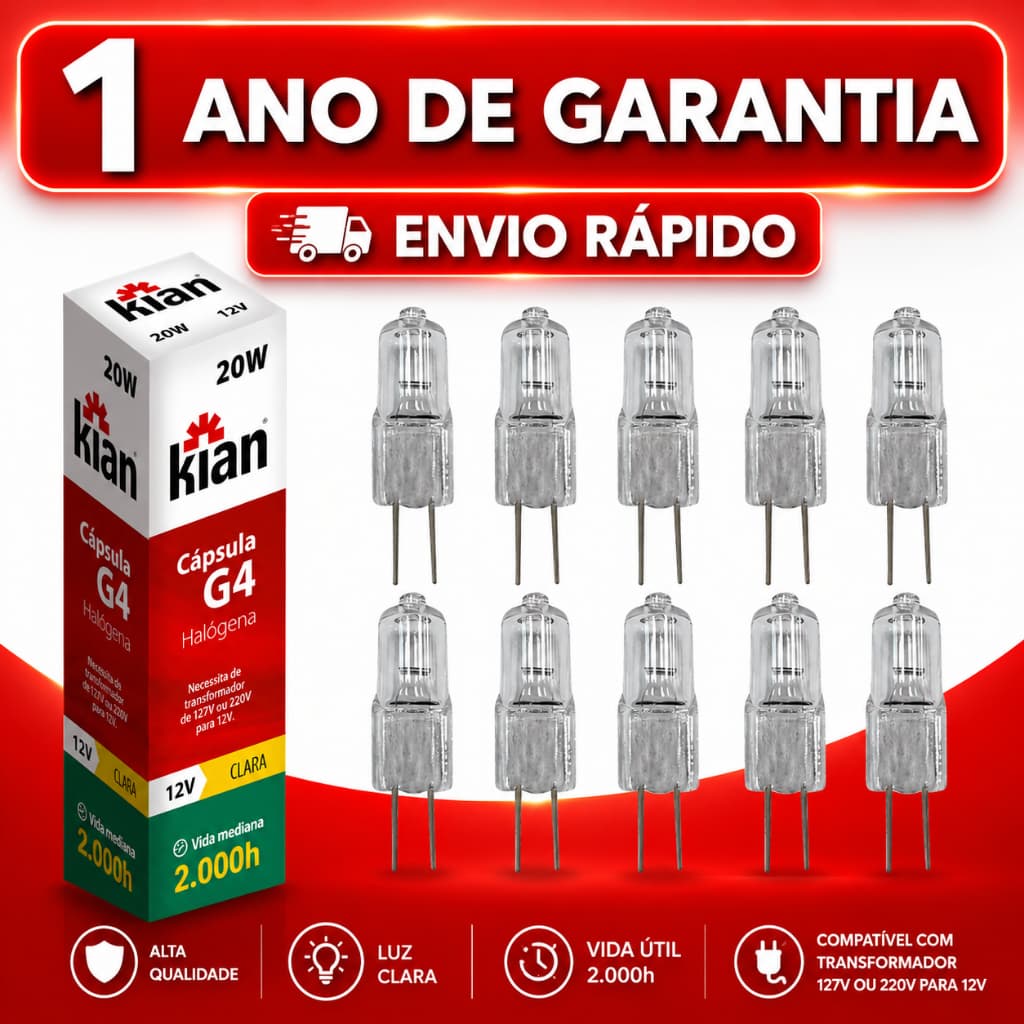 Lâmpada Coifa Bipino Capsula G4 Halogena 12v 20w Luminárias