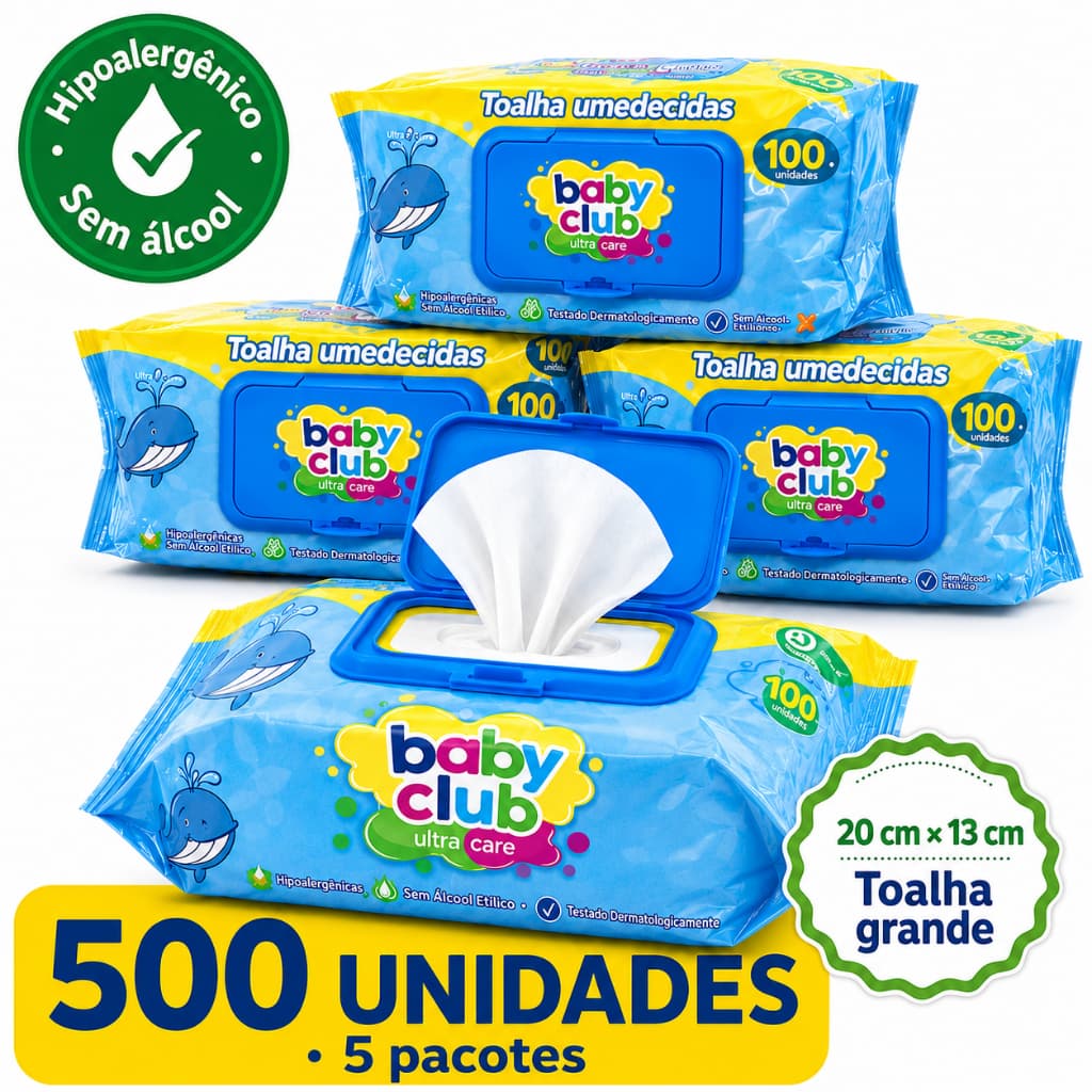 Kit Lenço Umedecido Bebê Baby Hipoalergênico Sem Álcool Tampa Toalha Umedecida