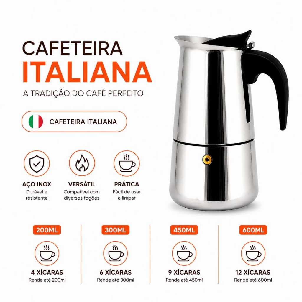 Cafeteira Italiana Moka Expresso Inox Café 12 9 6 ou 4 Xícaras