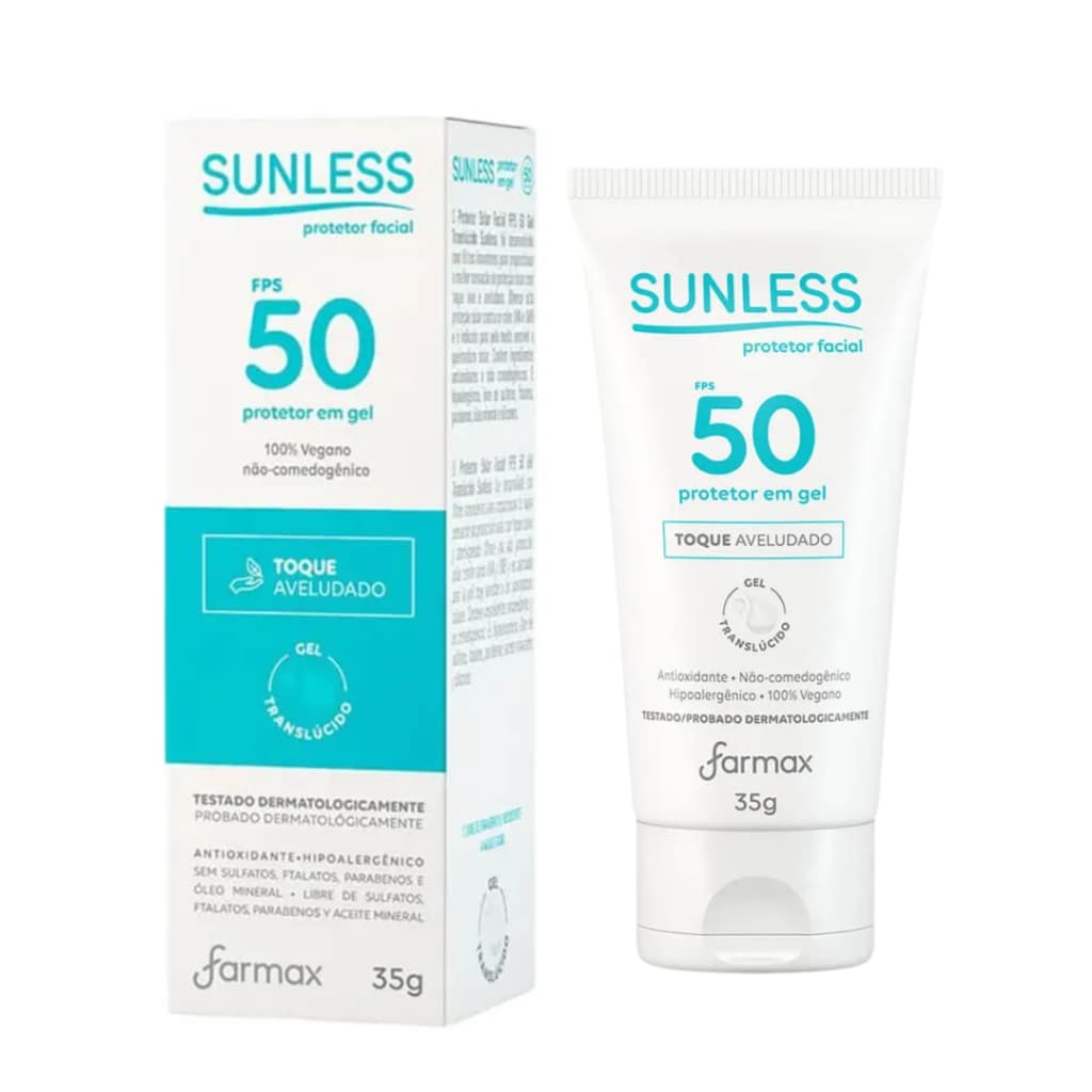 Protetor Solar Facial FPS50 Translucido Toque Aveludado Sunless 35g Proteção UVA e UVB