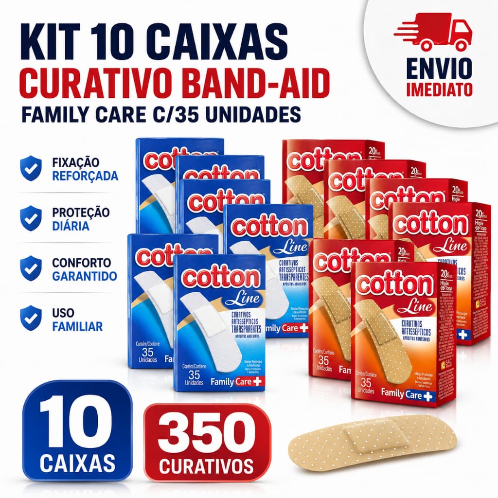 KIT 10 CURATIVOS BAND-AID FAMILY CARE C/35 UNIDADES CADA RESISTENTE E CONFORTÁVEL PROTEÇÃO DIÁRIA