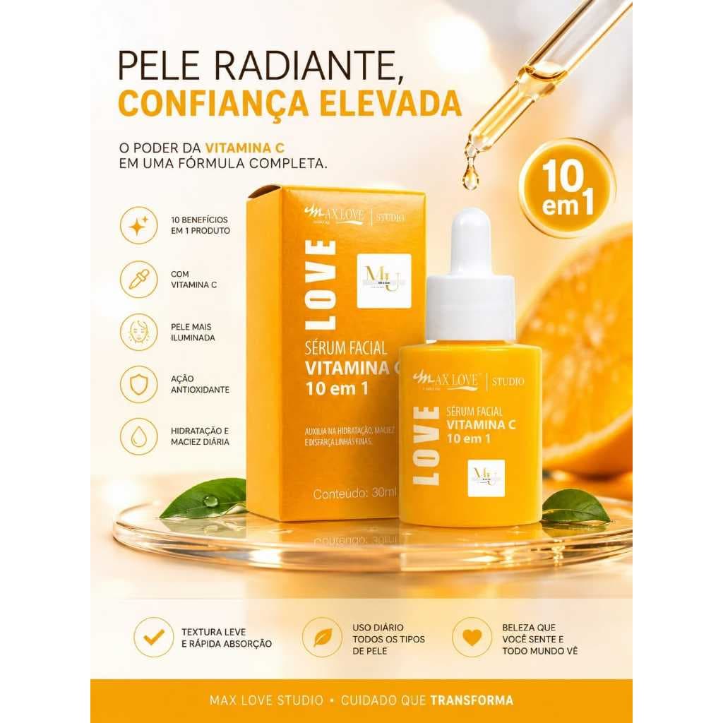 Sérum Vitamina C 10 em 1 Max Love-Hidratação e Ação Antoxidante