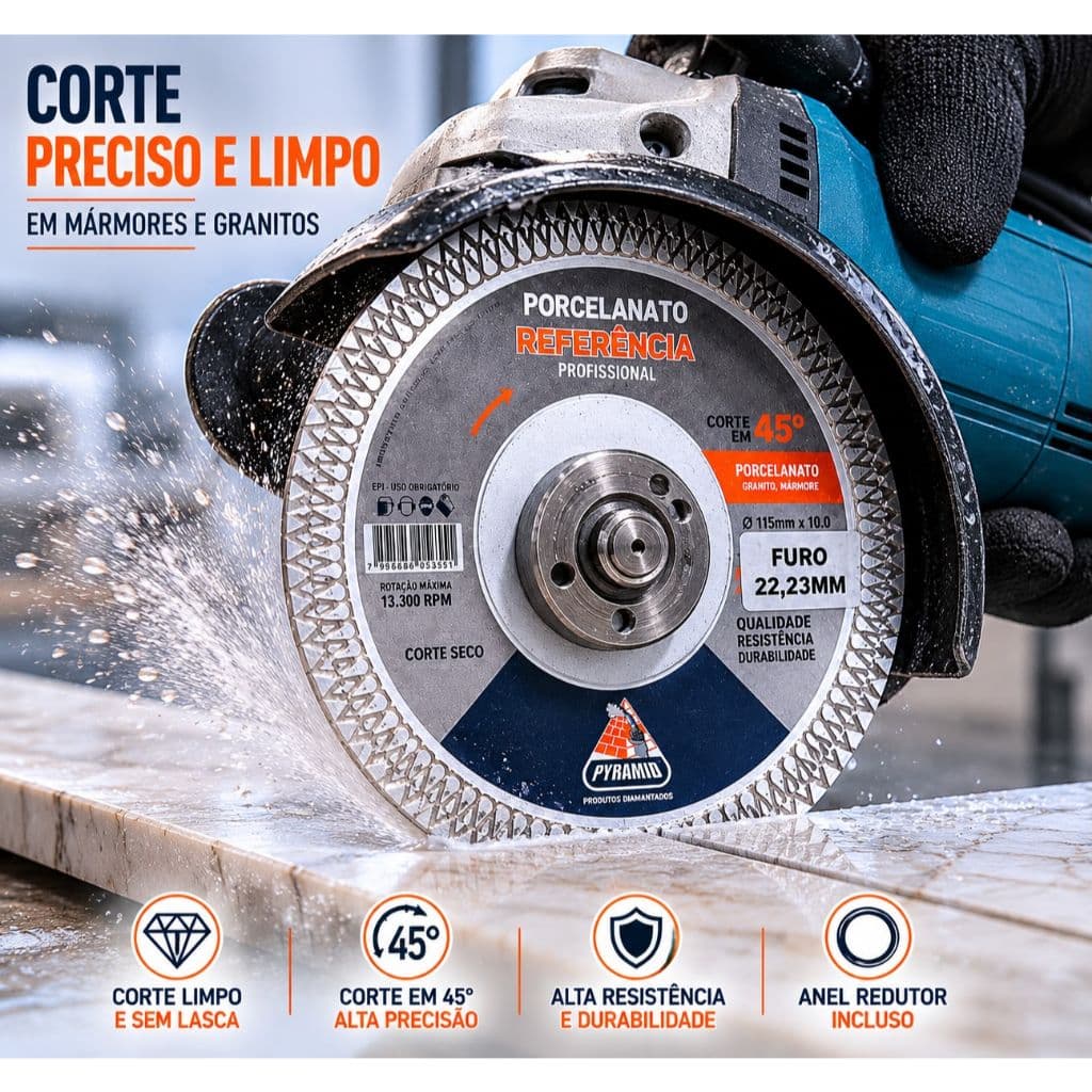 Disco De Corte Diamantado Com Flange 115x22,23mm Esmerilhadeira Acabamento 45 Graus Porcelanato