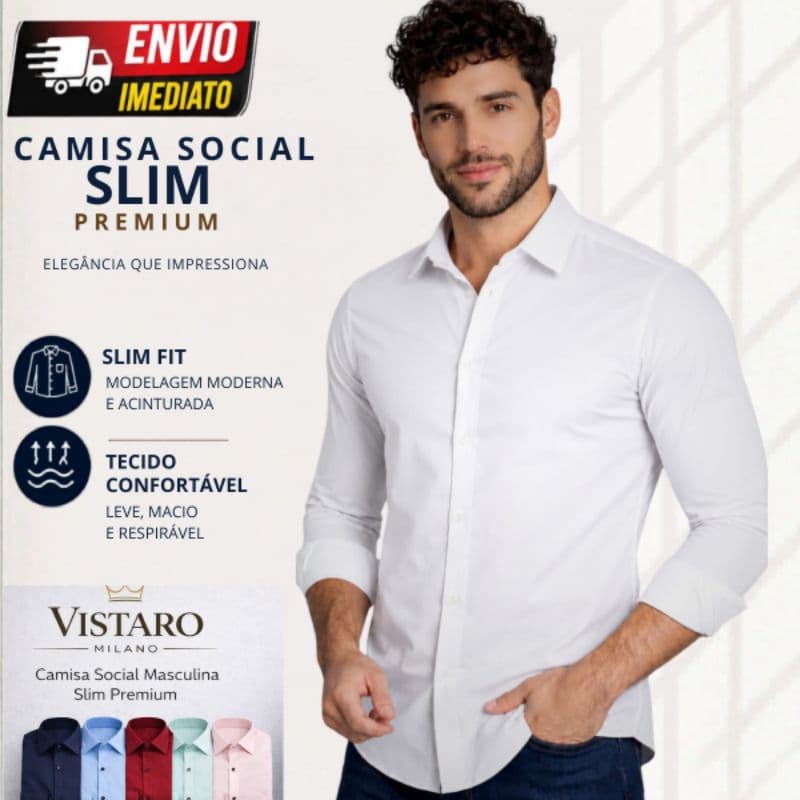Camisa Social Masculina Slim Manga Longa Lisa Social Esporte Fino