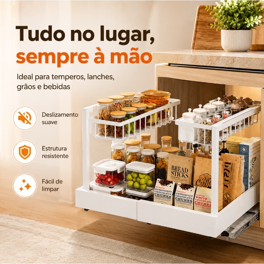 Kit Organizador de Armario Cozinha Escalável Caixa Organizadora Multiuso Prateleira