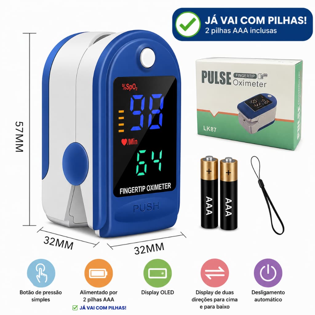 Oxímetro De Dedo Profissional Monitor Saturação Oxigênio Batimentos Cardíacos SpO2 Digital