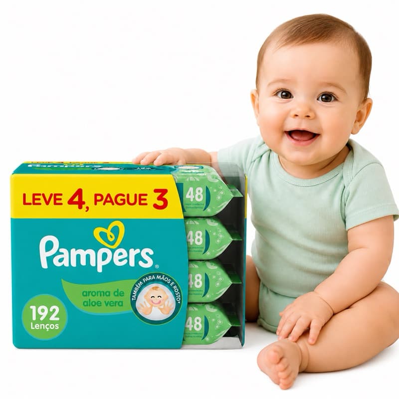 Lenços Umedecido com a 192 unidades Pampers toalha Aroma de Aloe Vera