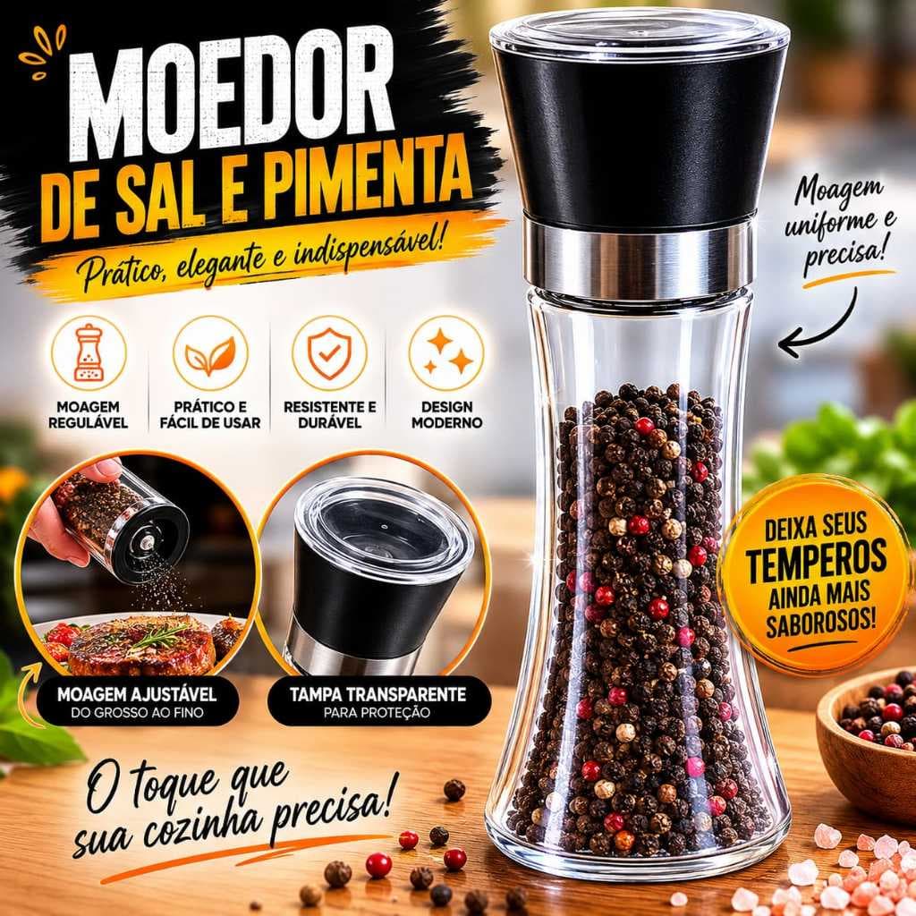 Moedor De Tempero 210ML Com Regulador Sal Pimenta Porta Condimentos Especiarias De Vidro