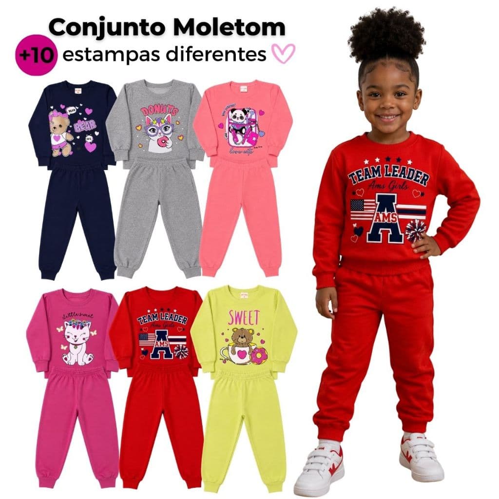 Kit Conjunto 2 ou 4 Peças Moletom Roupa De Bebê Menina Infantil Inverno Casaco E Calça Moletom Quentinho Frio Estiloso