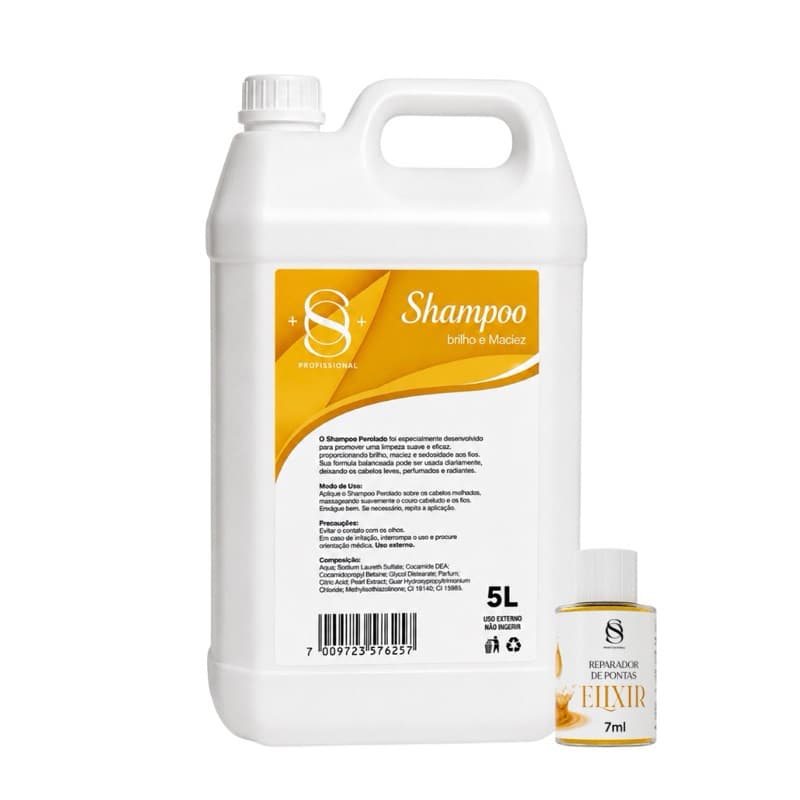 SHAMPOO HIDRATANTE PEROLADO 5L ALTO RENDIMENTO + ÓLEO REPARADOR DE PONTAS S&O PROFESSIONAL