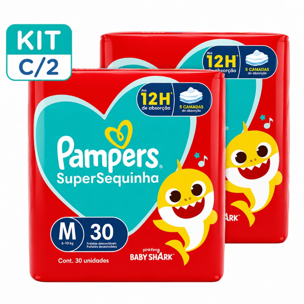 Kit 2 Fraldas Pampers SuperSequinha M 30 Unidades Cada | Total 60 Fraldas