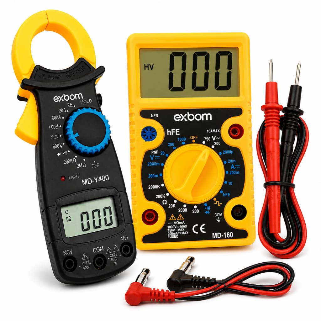 Kit Exbom MD-160L Multímetro Digital + MD-Y400 Alicate Amperímetro 200A AC/DC NCV Temperatura Frequência
