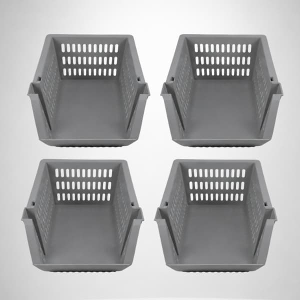 Kit 4 Cesto Caixa Bin Organizador Empalhável Expositor Cinza Cozinha Garagem Oficina Banheiro
