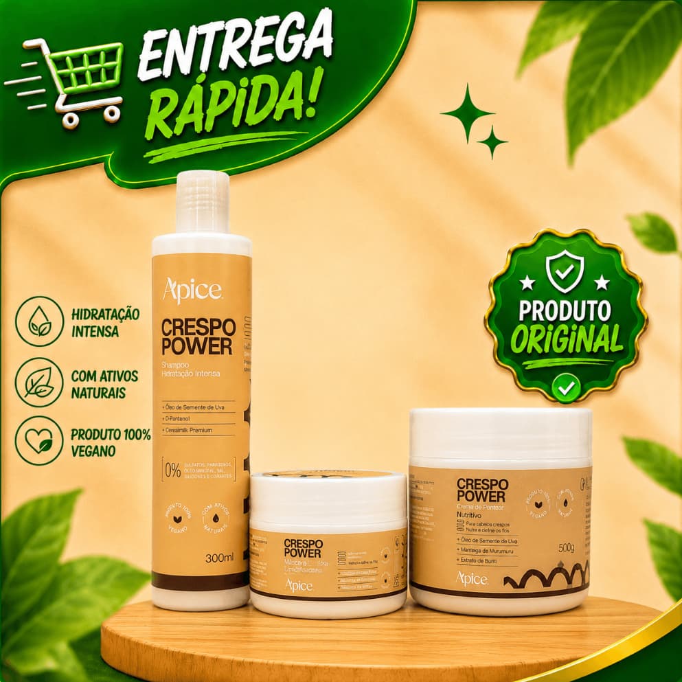 Kit Crespo Power Shampoo Hidratante 300ml + Creme de Pentear 500g + Máscara Umectante 300g - Apice