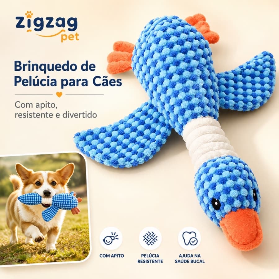 Brinquedo Pelúcia Pato para Cachorro com Som Apito Mordedor Interativo Anti Tédio