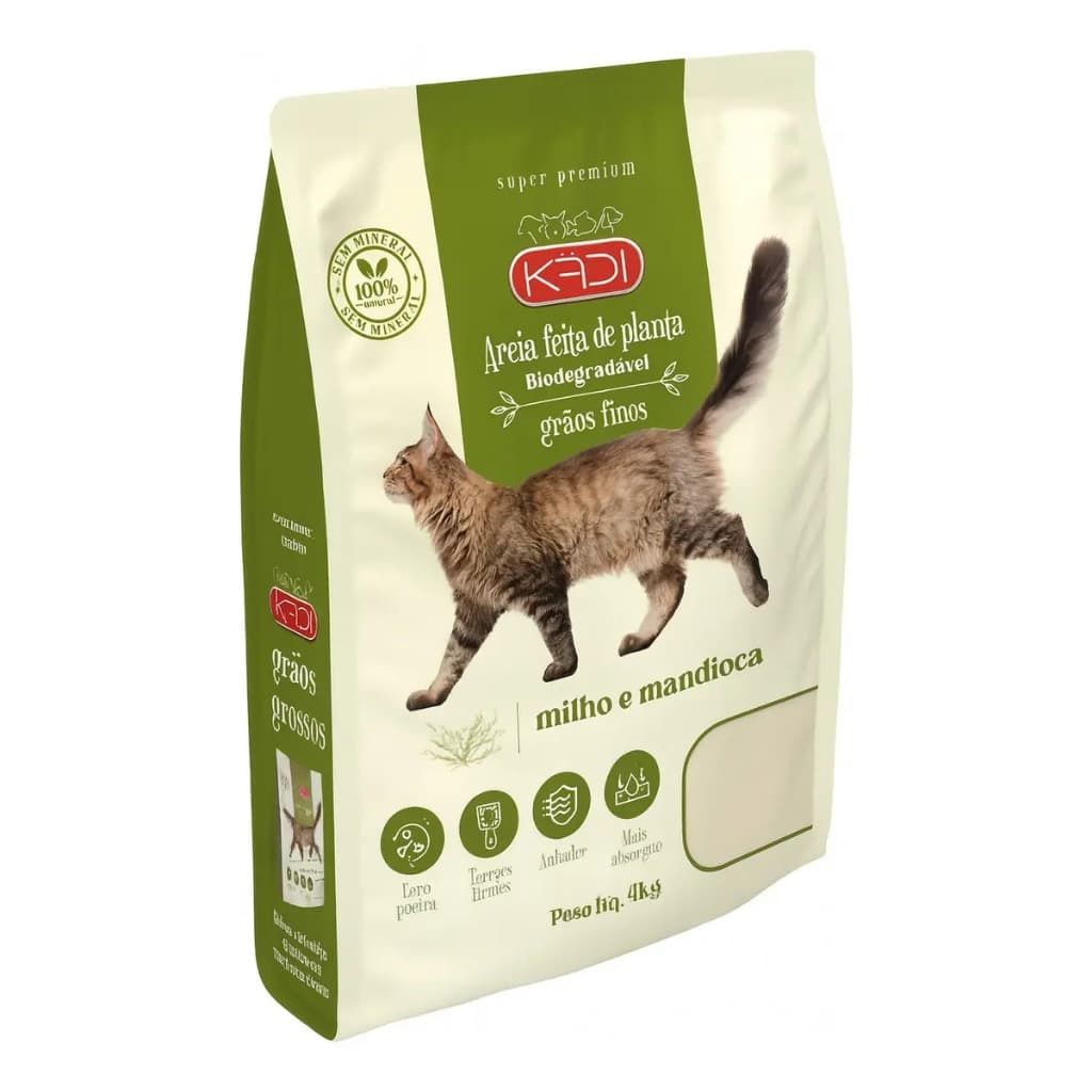 Areia Sanitária Kadi 4kg Grãos Finos Biodegradável Gatos, aquela areia que vira torrões