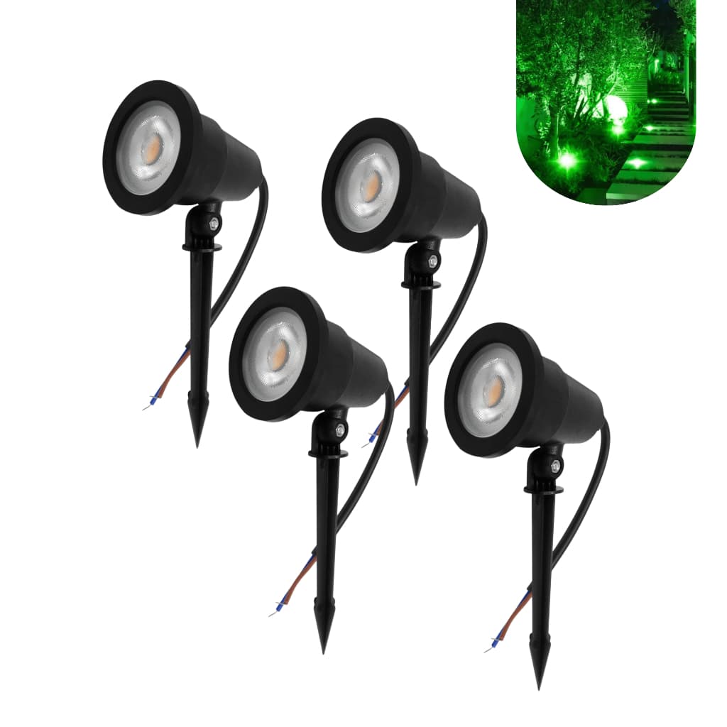 Kit 4 Luminária Espeto Lâmpada Led Jardim 5w Luz Verde