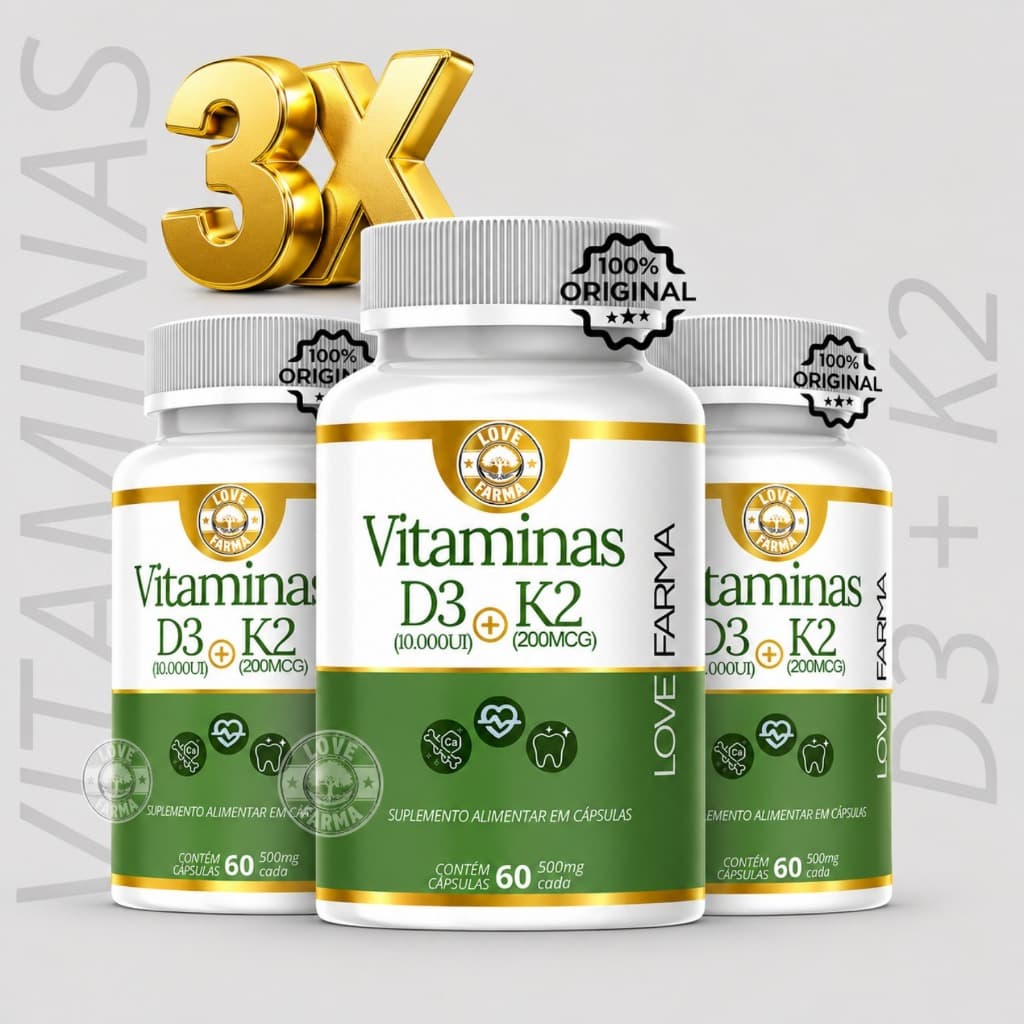 Kit 3 Vitamina D3 + Vitamina K2 Premium | 180Cáps | Envio imediato