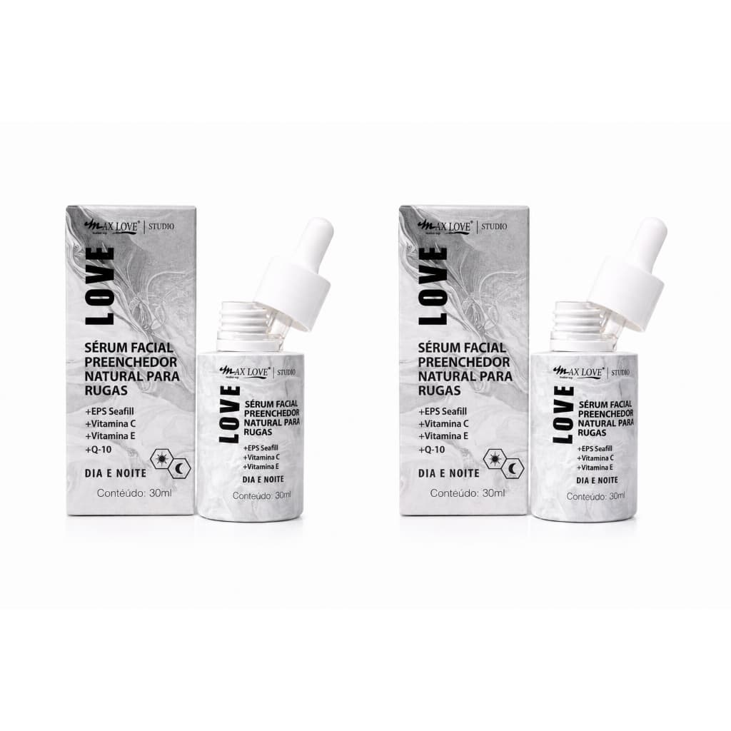Kit 02 Sérum Facial Preenchedor Rugas MAXLOVE * Vegano com Vitaminas C e E