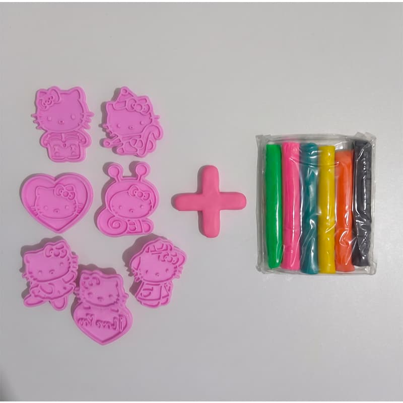 Cortador Hello Kitty Kit C/ 7 Peças Para Biscoito/Massinha + 6 Cores de Massinha de Modelar