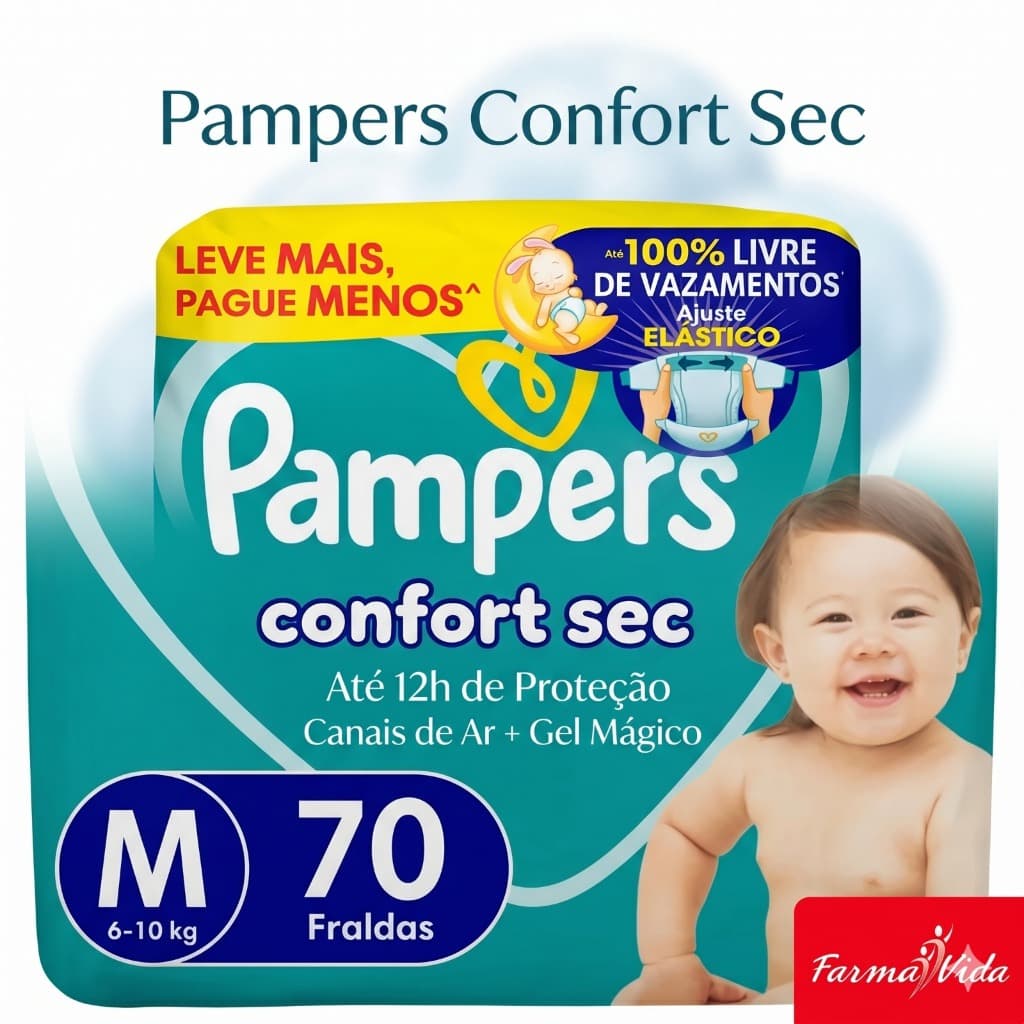 Fralda Pampers Confort Sec Leve Mais Pague Menos Até 12h Sem Vazamentos