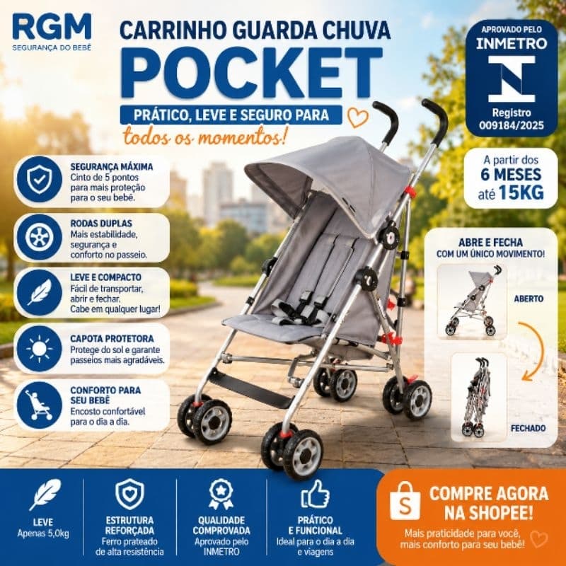 Carrinho de Bebê Guarda Chuva Leve Compacto Fácil de Fechar Portátil Passeio Viagem Confortável Espaçoso