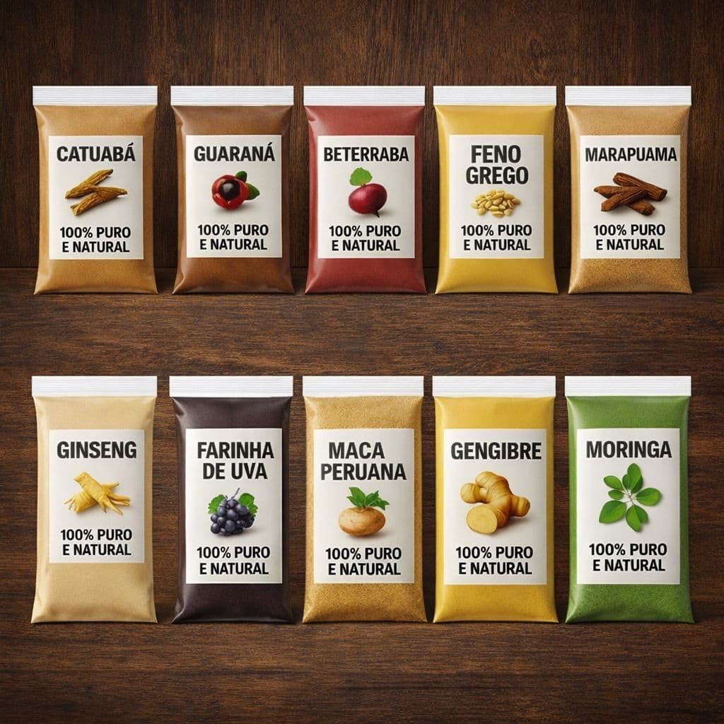 Combo Natural em Pó-10 ITENS- Seleção Premium-Beterraba,Uva,Guaraná,Gengibre,Mac,Feno,Ginseng,Catuaba,Marapuama,Moringa