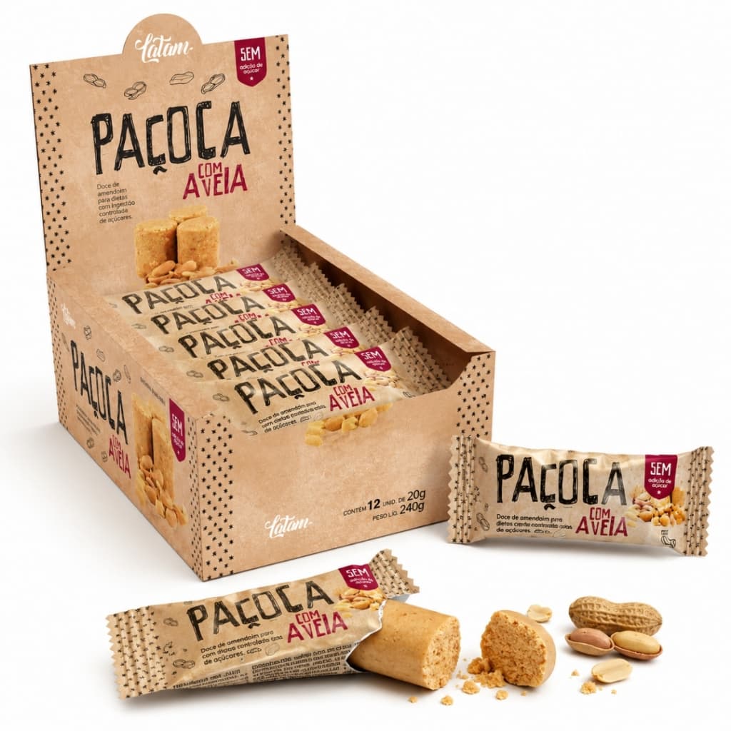 Paçoca Paçoquinha Aveia 12un Doce Zero Açúcar Lactose Baixa Caloria Saudável fitness Latamfit