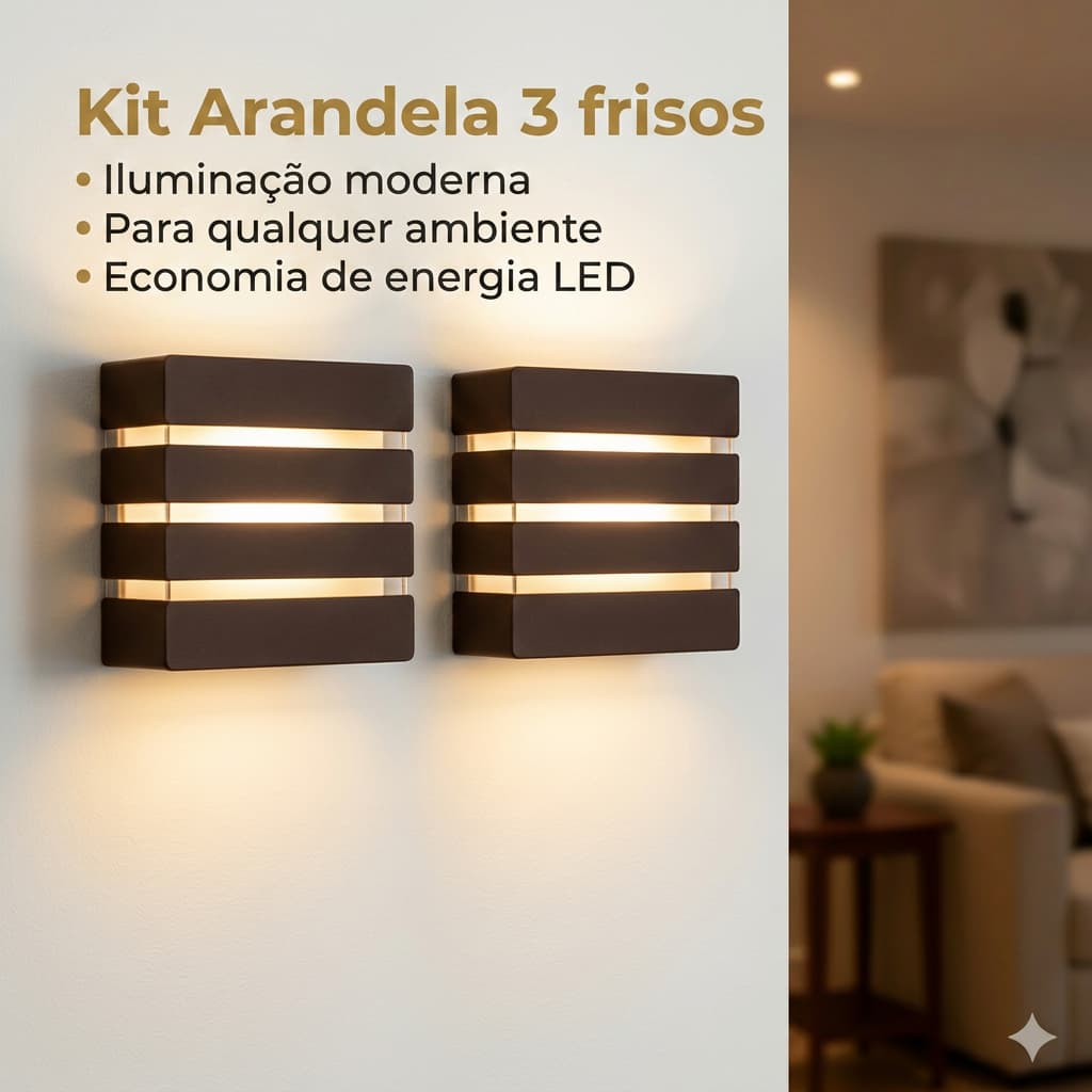 Kit 2 Arandelas Luminária 3 Frisos 3 Focos + lâmpada Led G9 5w  P/ decoração Piscinas Muros Paredes