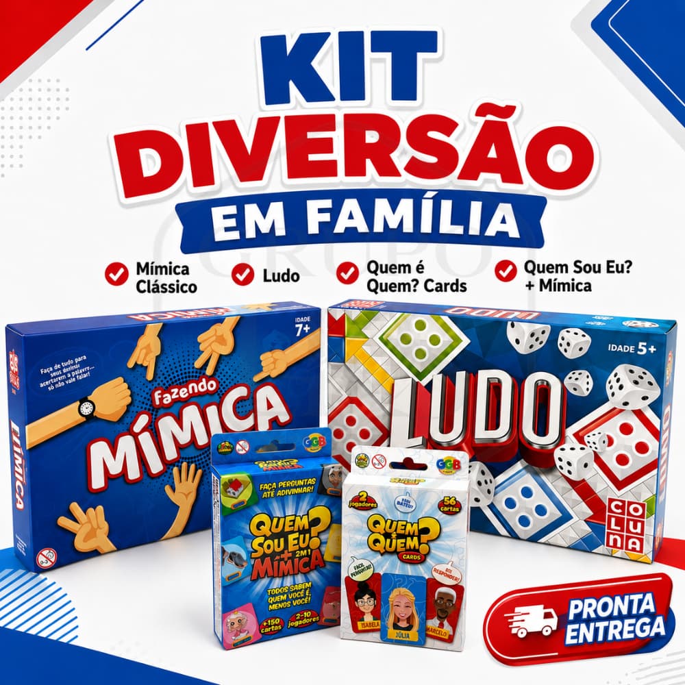 Kit 4 Jogos Família Ludo Mímica Quem Sou Eu Quem é Quem Jogo de Tabuleiro Infantil Completo