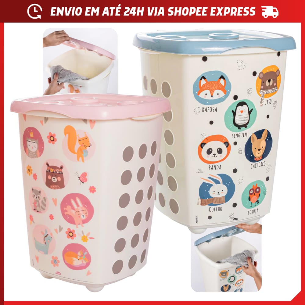 Cesto Bebê Roupas Fralda 38 Litros Recém Nascido Criança com Tampa Decoração Quarto Atóxico BPA FREE