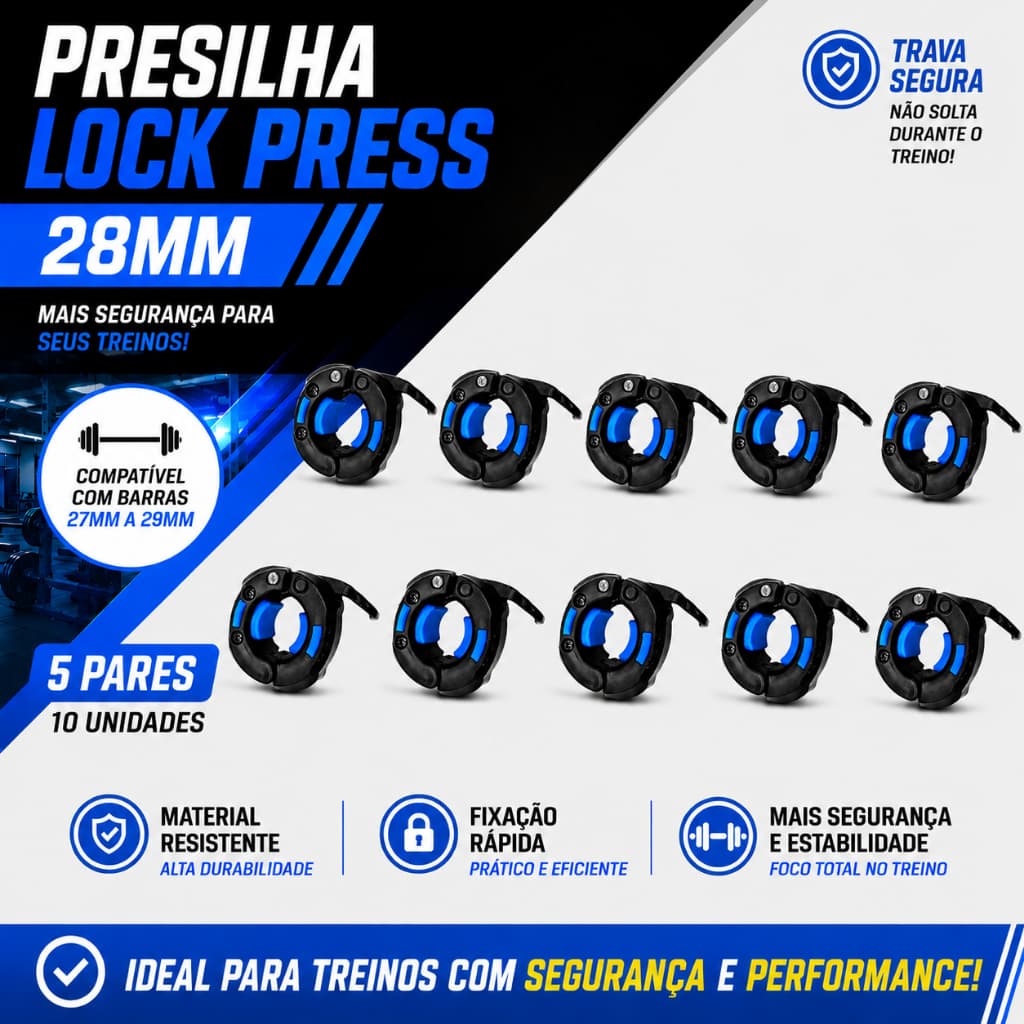 5 Pares Presilhas Lock Press Barra de 28mm Academia Musculação Fitness Halter Grampo Roscada Cross