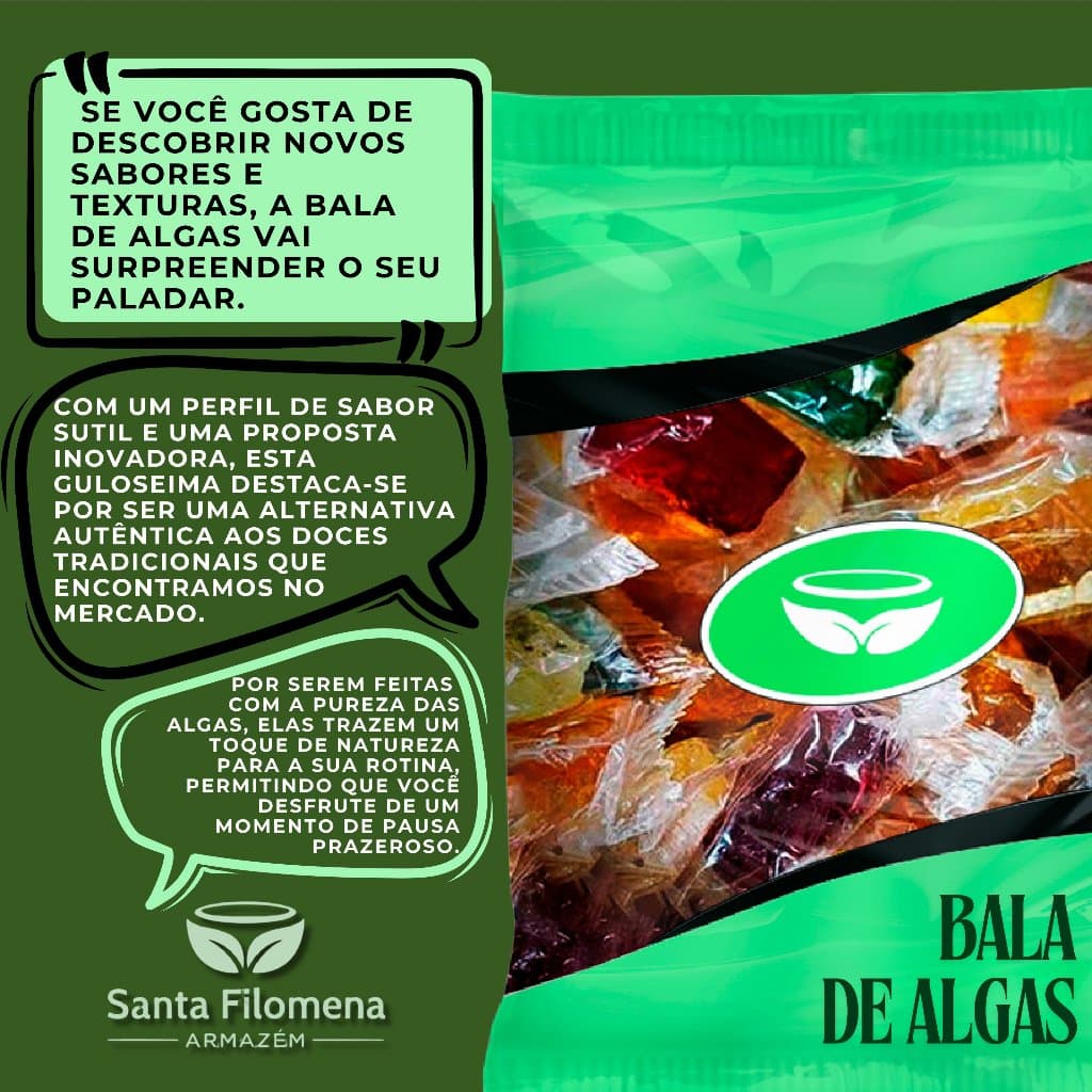 Bala de Algas Marinhas: Doce gourmet com textura única e sabor exclusivo, uma opção saudável e diferente