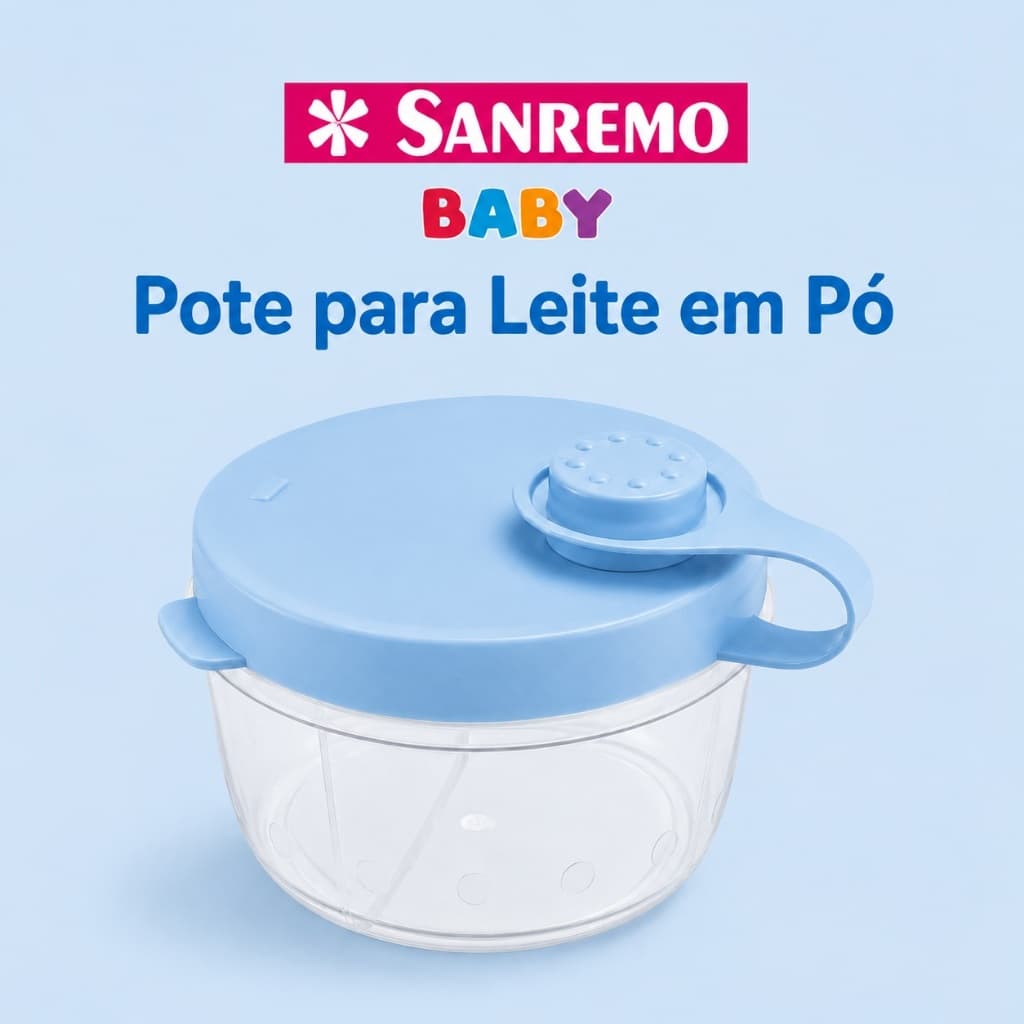 Pote Para Leite em Pó Sanremo Baby Dosador Portátil Para Mamadeira Sem BPA Azul Bebê Alimentação Infantil