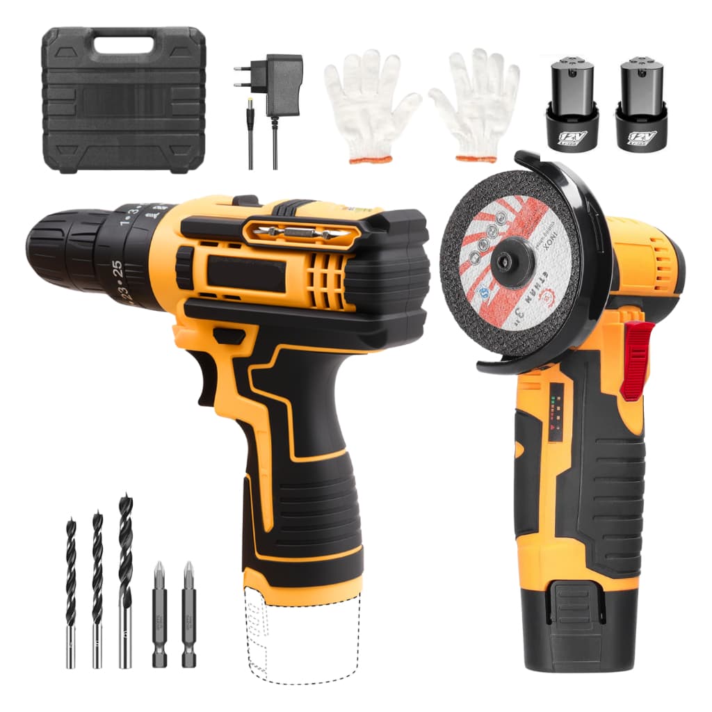 Mini Furadeira Parafusadeira e Esmerilhadeira Lixadeira Elétrica Sem Fio Bivolt 2 Baterias 12V