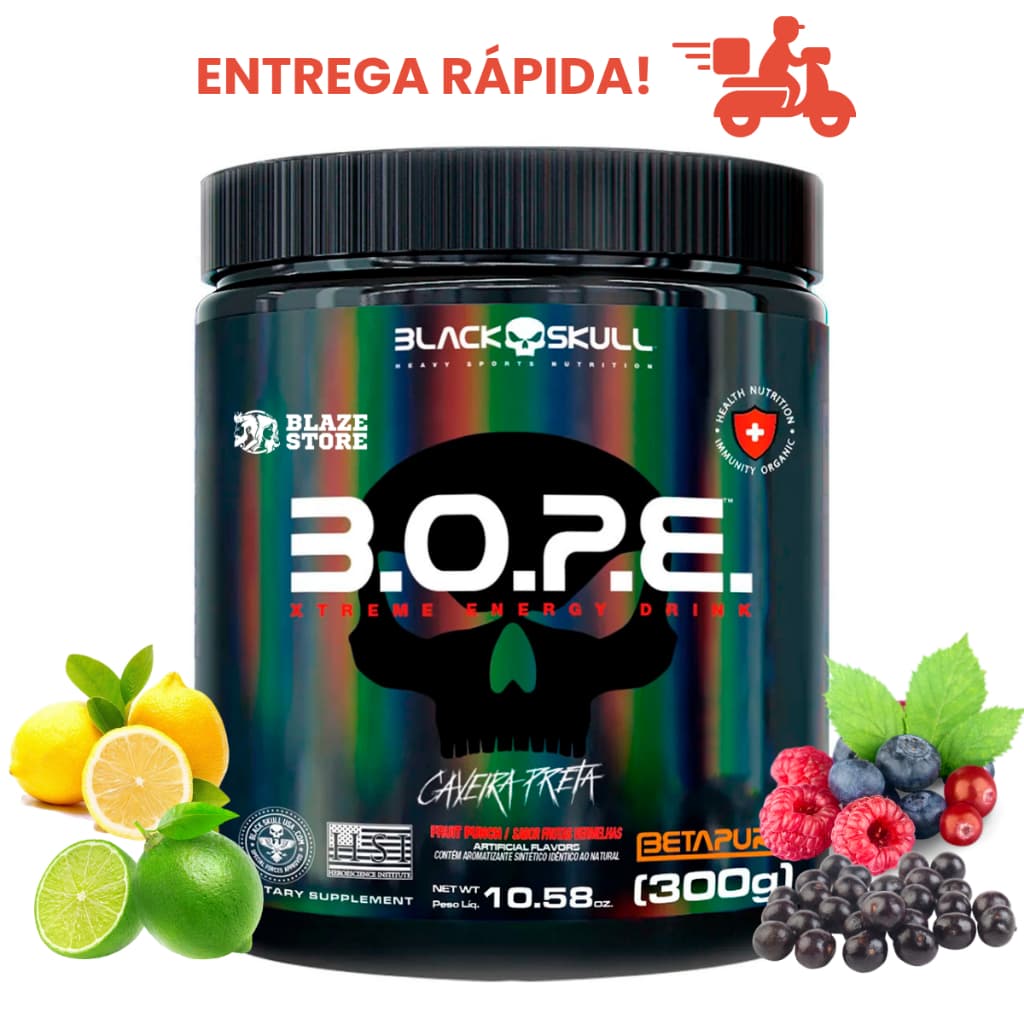 Pré Treino B.O.P.E 300g Black Skull - Cafeína, Arginina, Taurina, Creatina e Maltodextrina
