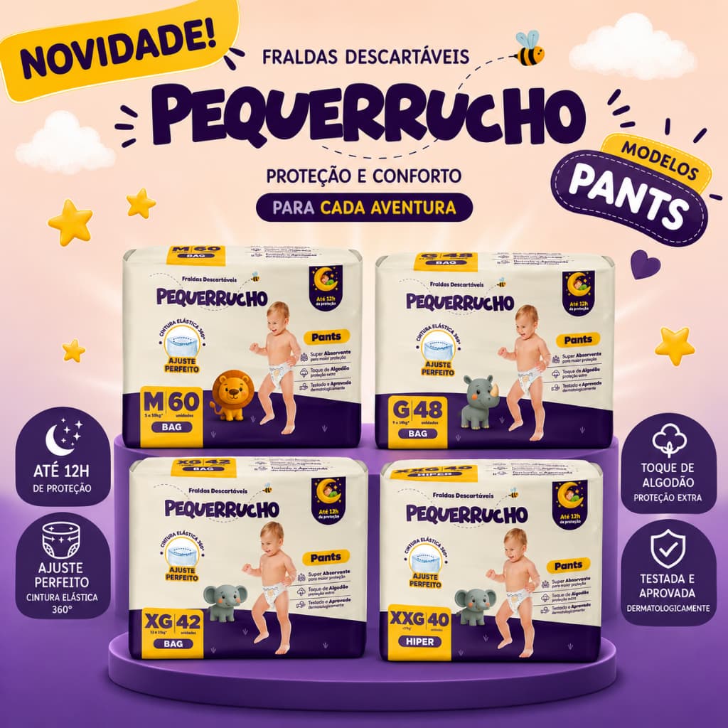 Fralda Calça Infantil Pequerrucho Pants Shortinho – Conforto e Proteção 12 Horas