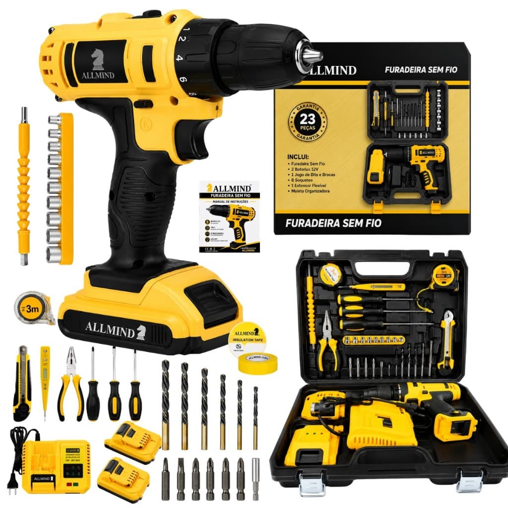 Kit Furadeira Parafusadeira Desparafusadeira 2 Baterias 25v Brushless Maleta Acessorios Bivolt