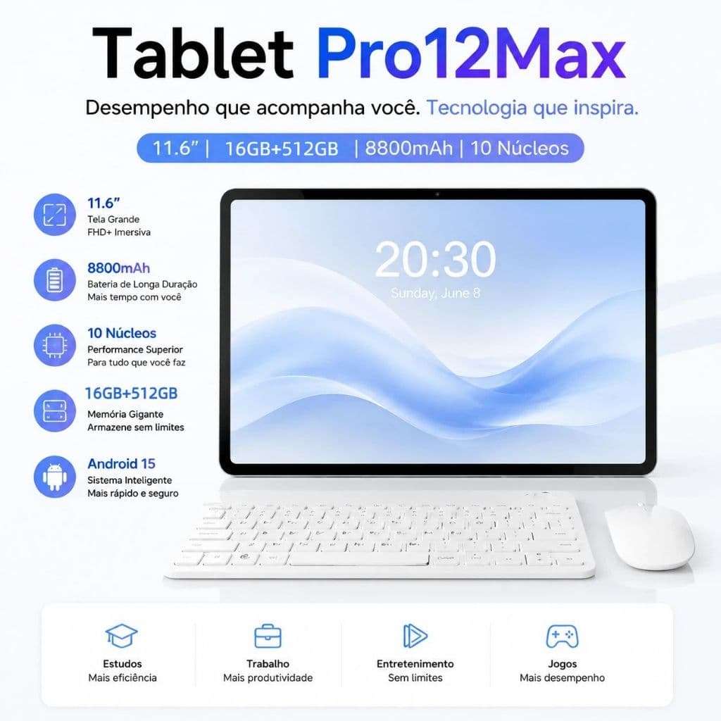 【Free Keyboard and mouse】Tablet S12Max Tablet 1.6 Inch 16GB+512GB 8800mAh Battery Android Tablet 5G