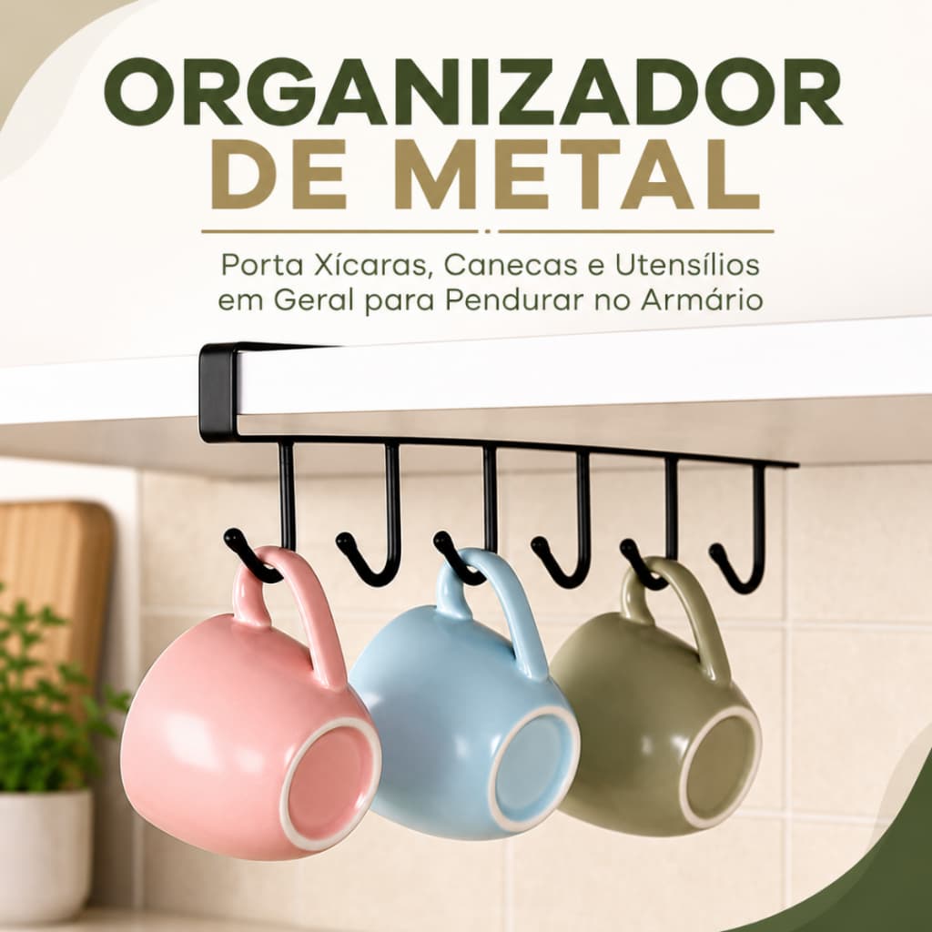 Suporte Organizador Metal Universal Porta Xícaras Canecas Utensílios Multiuso para Armário Cozinha