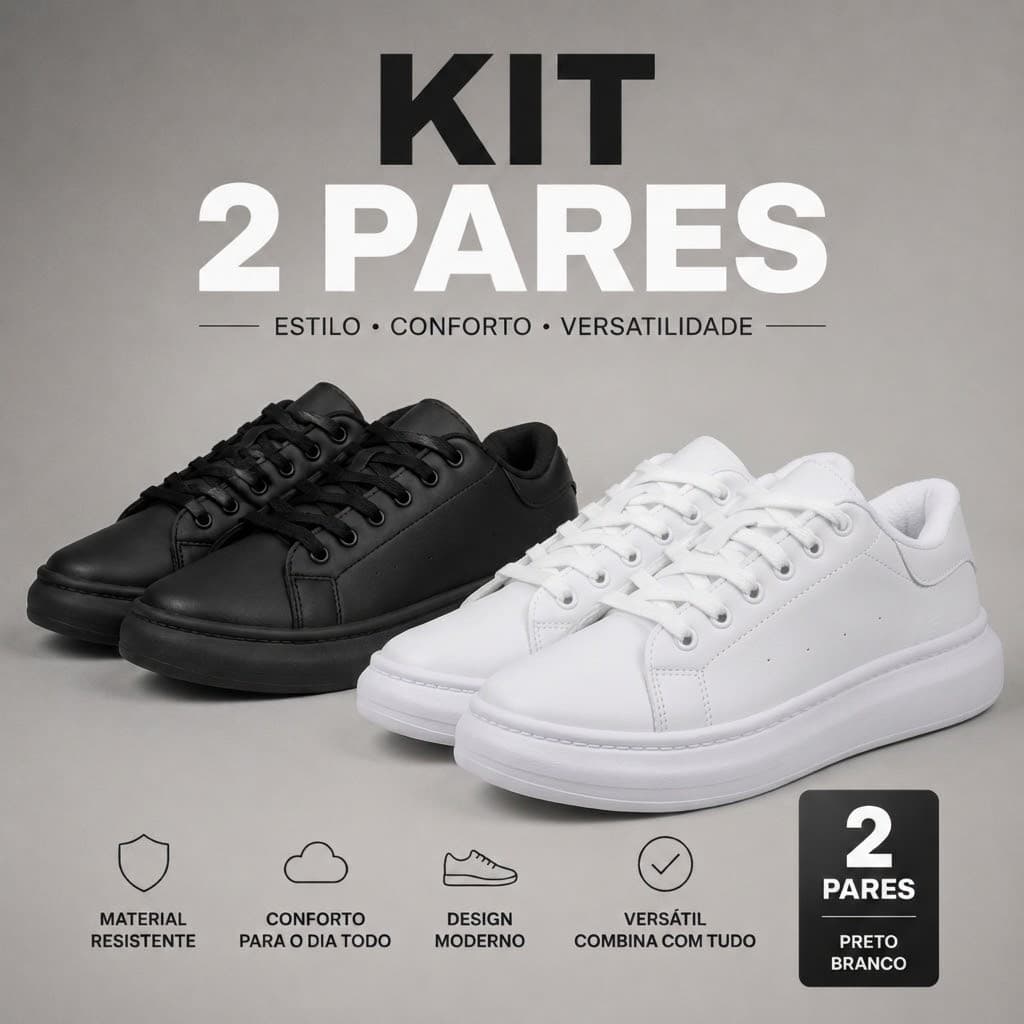 Kit 2 Pares Calçado Masculino Tênis Casual Sola Alta Confortável Macio Trabalho O Dia A Dia