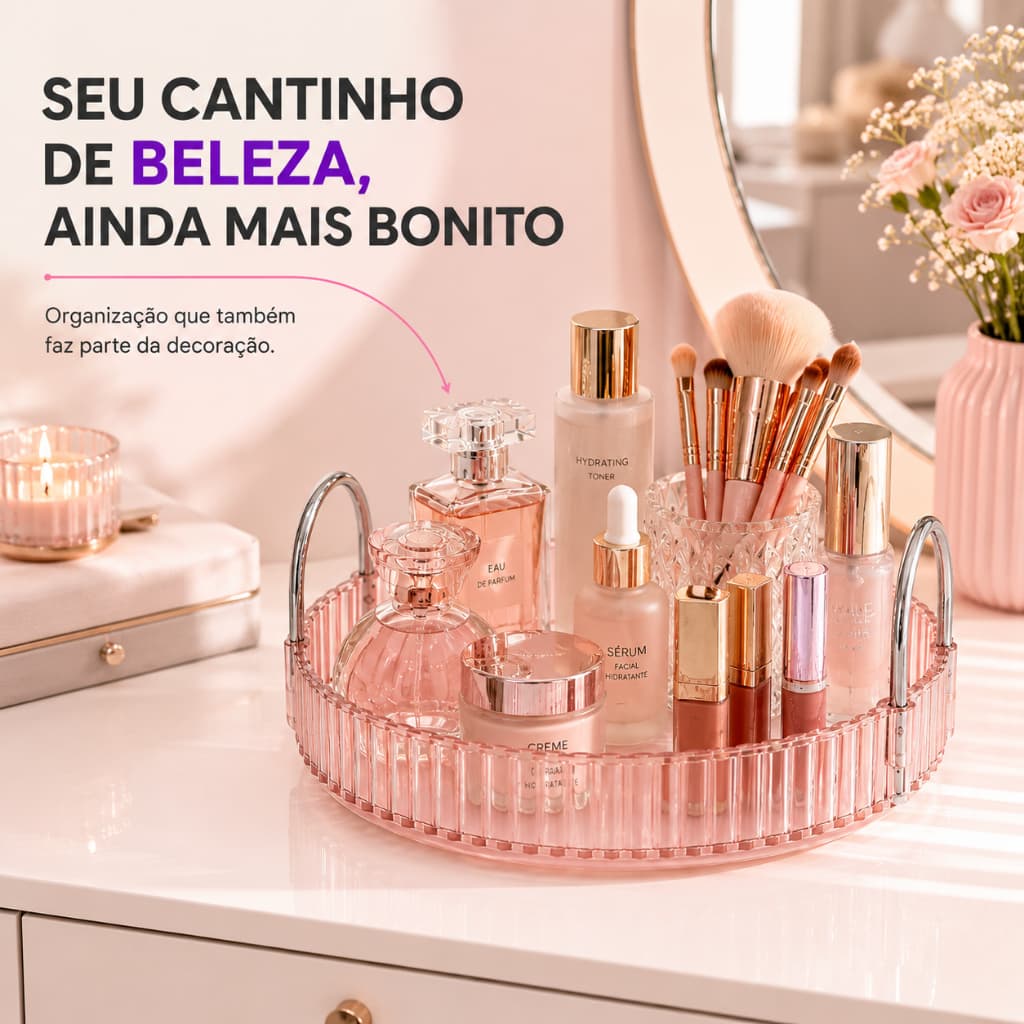Organizador Maquiagem Bandeja Multiuso Cosmeticos Rosa Claro Transparente