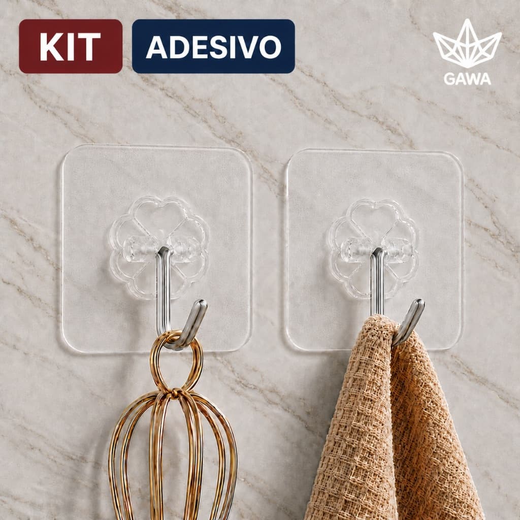 Gancho Adesivo Alta Aderência Multiuso Organizador Transparente Inox para Banheiro Cozinha e Parede Sem Furar