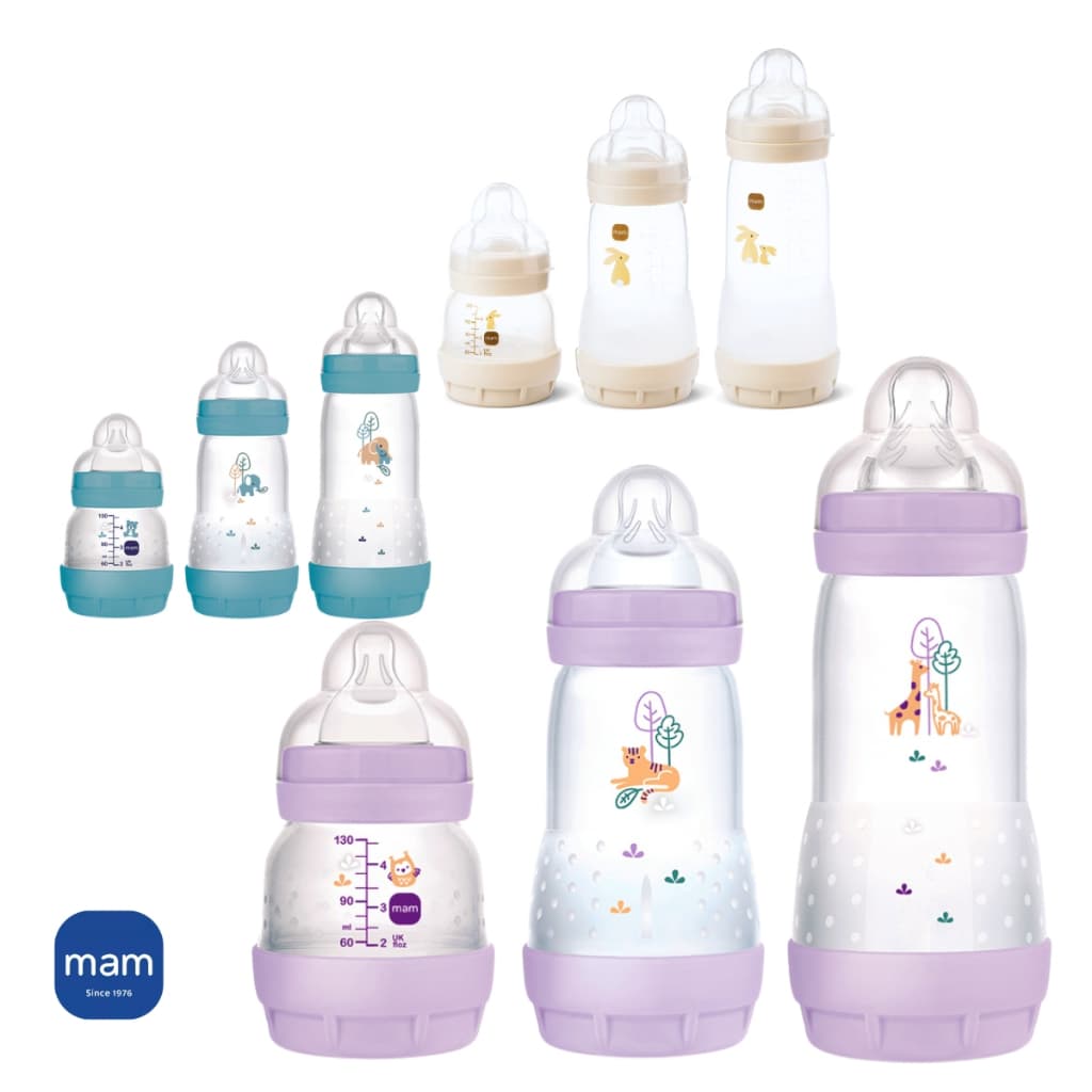 Kit Mamadeira Mam Easy Start Trio 130/260/320ml Anticólica Silicone Bico Mamadeira Mam Kit com 3 Mamadeiras Bebê MAM
