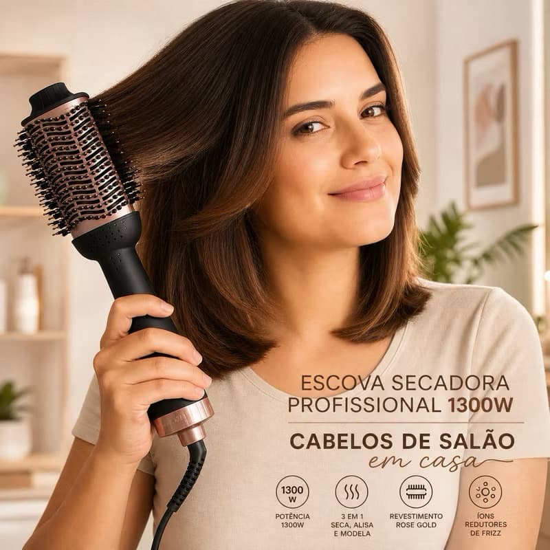 Escova Secadora Cabelo Profissional Bivolt 1300W Modeladora Fácil Rápida