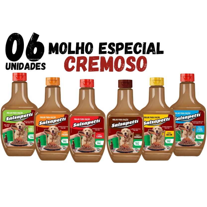 Kit 6 Unidades de Molho Especial Para Ração salsapetti Pet Cachorro 250g salsapetti Vários Sabores