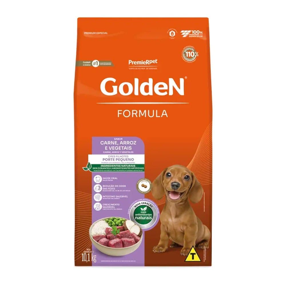 Ração Golden Fórmula Mini Bits Cães Filhotes de Porte Pequeno Carne e Arroz 10,1Kg