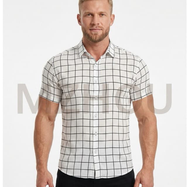 camisa social manga curta xadrez simples viscose slim verão leve respirável