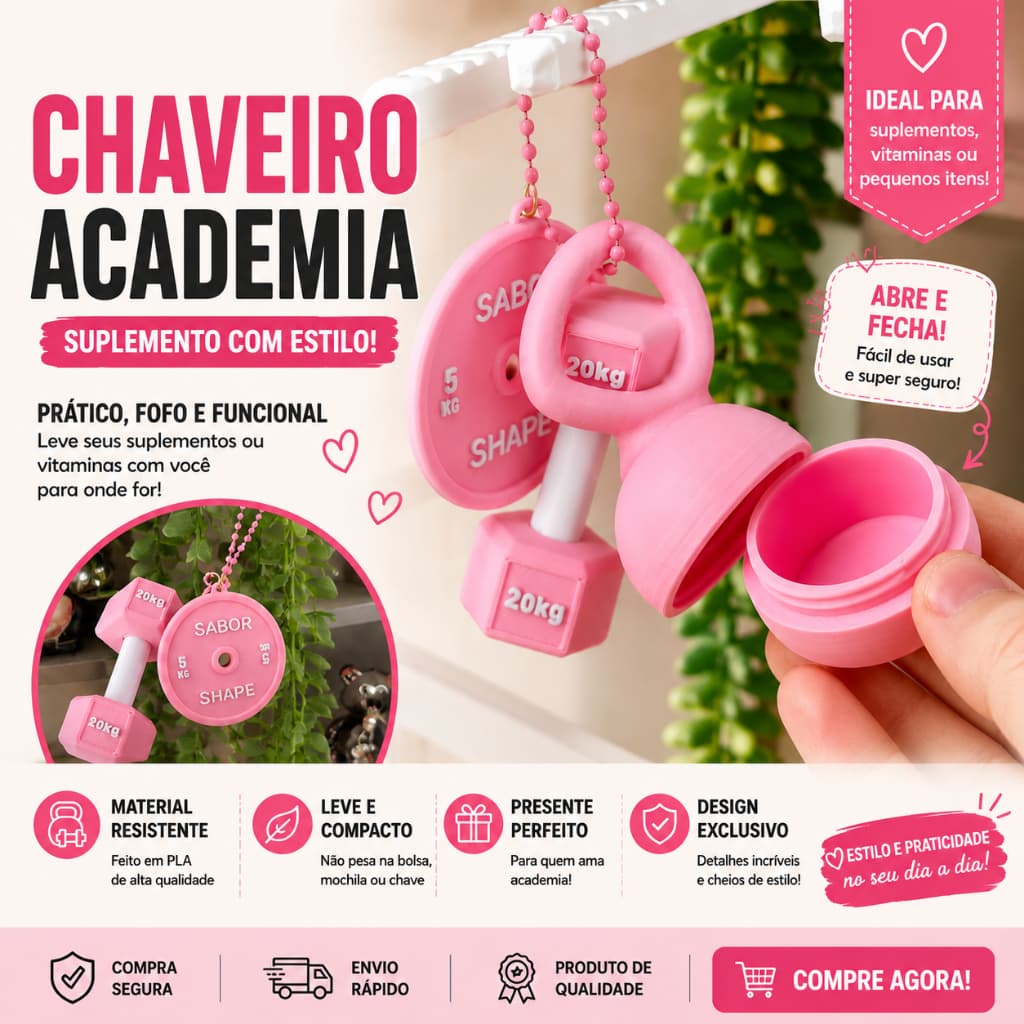 Kit Chaveiro Academia 3 Peças Porta Objetos Impressão 3D Kettlebell Halter Anilha Fitness Presente Criativo